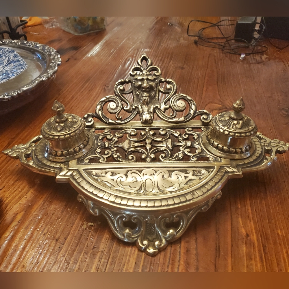Antique Gold Ornate Inkstand